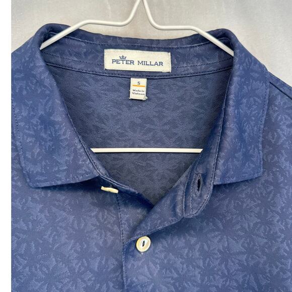 Peter Millar Crown Sport Carl Floral Performance Jacquard Polo Navy Blue – Small - Picture 7 of 9
